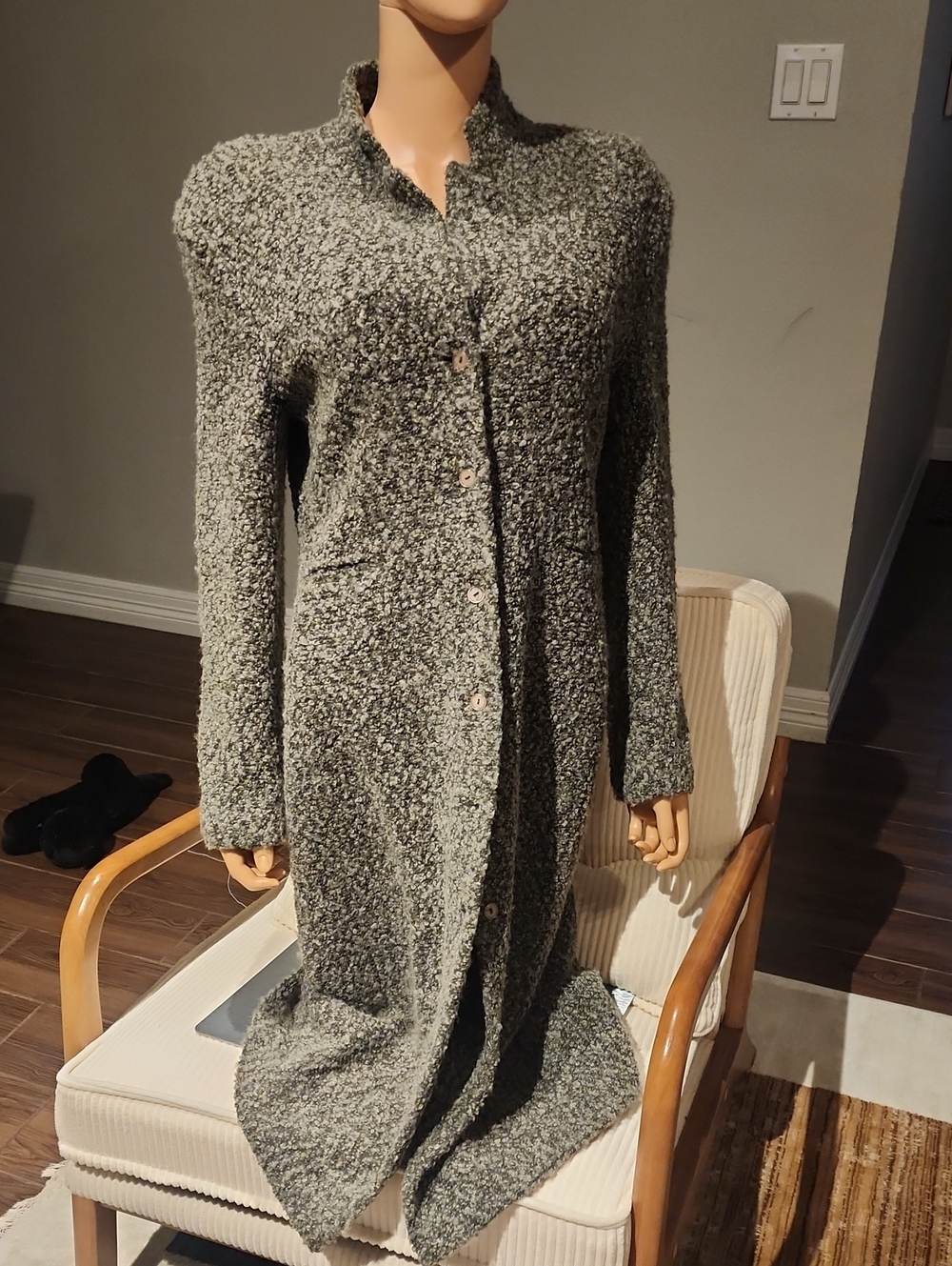 Long Olive Green Button-Front Knit Maxi Dress